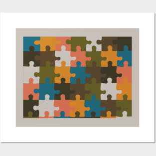 Retro Groovy Puzzle Pieces- Deep Autumn Puzzles Seasonal Palette Posters and Art